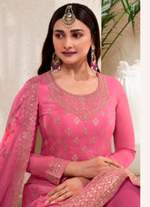 Pink colour salwar suit looking chic